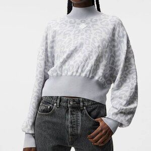 J.Lindeberg High Neck Leopard Print Crop Sue Knitted Sweater Gray White Womens S